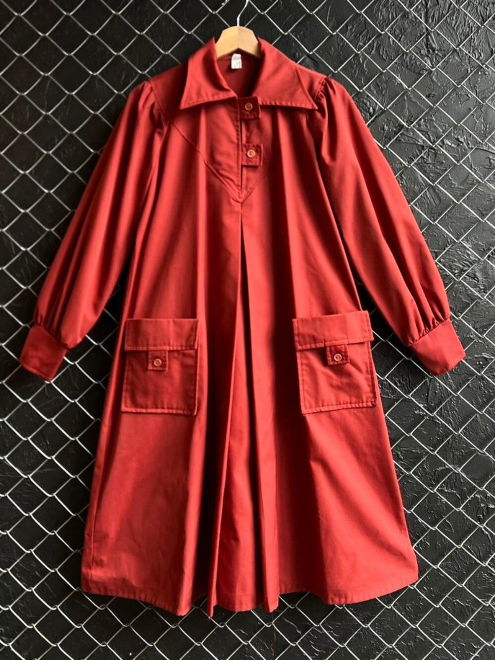 Retro Red and Orange 70s Dress with Pockets